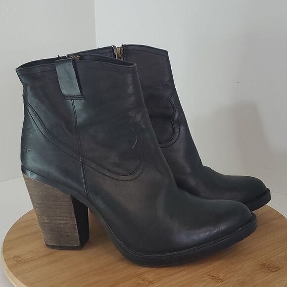 Anthropologie Musse & Cloud Black Leather Zip Western Ankle Boots Women's Size 9 - Picture 1 of 11